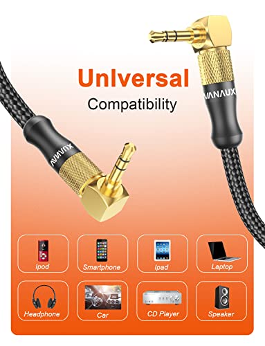 VANAUX 90 Degree Right Angle Aux Cable Male to Male 3.5mm Audio Cable Stereo Aux Cord Compatible with Laptop, Smartphone, Music Player,Tablets,Speakers (5feet/1.5m) - size: 5 ft