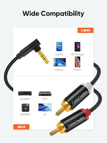 CableCreation 3.5mm to RCA Cable 6.6FT,Angle 3.5mm to 2RCA Audio Y Splitter - color: Black, size: 6.6FT