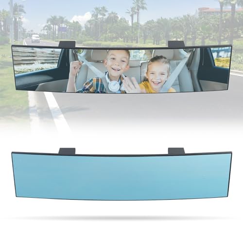 Rear View Mirror for Car,11.8" Convex Panoramic Wide Angel View Mirrors Extender,Blue Tint Anti Glare,Universal Clip on Interior Rearview Mirror for Truck Car and SUV (Blue) - color: Blue, size: 11.8" Square Corner