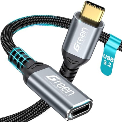 Green Jiss® USB C Extension Cable 6.6ft, 20Gbps/4K@60Hz Video, Heavy Duty USB3.2 Gen2 Extender Male to Female Full Function Ultra-High Speed Transfer USB Type C Extender 240W Fast Charging Cable - size: 6.6 FT