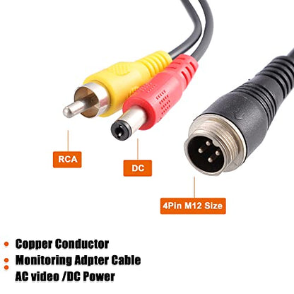 X AUTOHAUX 2pcs Car Camera Adapter 4 Pin to RCA Adapter M12 4-Pin Male to RCA AV DC Male Connector Wire Monitor Video Cable Adapter