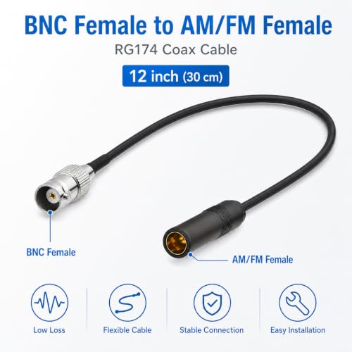 BNC Female to AM/FM Female Adapter RG174 Coax Cable 12 inches Pigtail Jumper RF coaxial Cable for Radio Antenna - color: BNC Female to AM/FM Female
