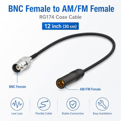 BNC Female to AM/FM Female Adapter RG174 Coax Cable 12 inches Pigtail Jumper RF coaxial Cable for Radio Antenna - color: BNC Female to AM/FM Female