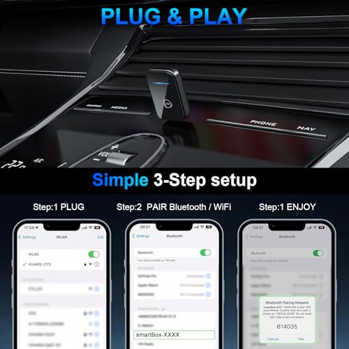 2025 Mini Carplay Wireless Adapter & Android Auto Dongle for iPhone Android,Upgrade Convert Wired to Wireless Car Play Adapter Fit for Factory OEM CarPlay Cars from 2016+,Auto Connect