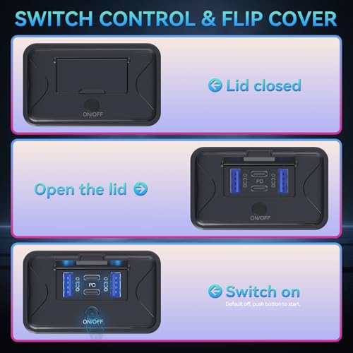 4PCS 108W 4 Ports 12V RV USB Outlet Switch Panel Wall Surface Mount - color: Black, size: 4P