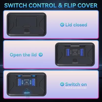 4PCS 108W 4 Ports 12V RV USB Outlet Switch Panel Wall Surface Mount - color: Black, size: 4P