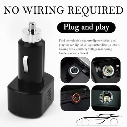 Car Cigarette Lighter Voltage Meter with LED Digital Display,Mini Car Voltage Meter for Monitoring Vehicle Battery Voltages Status,24V/12V Socket Voltmeter as Battery Voltages Meters