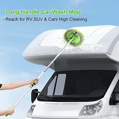 14Pcs Car Wash Kit, 62'' Car Wash Brush with Long Handle, Microfiber Scratch-Free Carwash Brush Mop Mitt Kit Car Car Washing Supplies Cleaning Kit for Cars RV SUV Truck Boat Green - color: Green-14pcs
