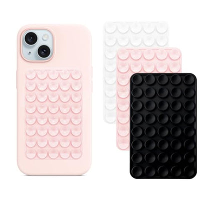 3Pcs Silicone Suction Phone Mount with Adhesive Base - Universal Anti-Slip Holder for iPhone, Samsung, Google Pixel & More -Surface Grip for Car Dashboard, Window, Mirror, Tile (Light Pink)
