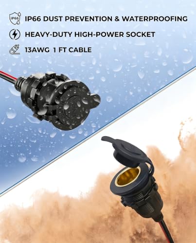 2-Pack 1FT 13AWG 12V Waterproof Cigarette Lighter Socket Extension Outlet - size: 1FT(2pack)