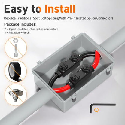 Joinfworld Insulated Inline Splice Connector 500MCM-4 AWG Aluminum to Copper Wire Connectors Insulated Wire Connector with 5/16" Slotted Allen Hex - 6 Pack - size: 500MCM-4 AWG