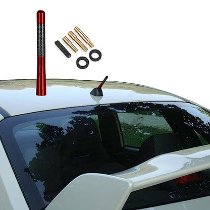 4.7 Inch Carbon Fiber Short Automotive Antenna, Short Carbon Fiber Radio Antenna, Carbon Fiber Antenna, Universal Car Antenna Replacement for Most Vehicles - color: Red