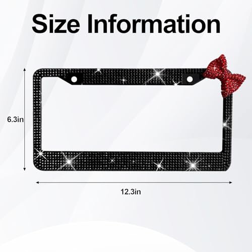 Wanheart 1 Pack Black Bling License Plate Frame with Red Upper Right Bow - color: Black Frame + Red Bow