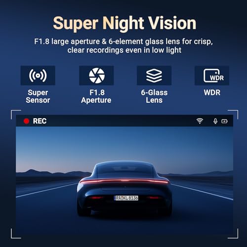 4K Dash Cam Front and Rear, Car Dash Camera with Built-in GPS, 5GHz WiFi, Night Vision, G-Sensor, 64GB SD Card, Loop Recording, 3.59 Inch Screen, 170° Wide Angle, Parking Monitor