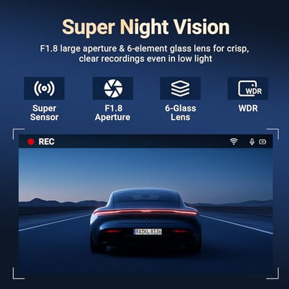 4K Dash Cam Front and Rear, Car Dash Camera with Built-in GPS, 5GHz WiFi, Night Vision, G-Sensor, 64GB SD Card, Loop Recording, 3.59 Inch Screen, 170° Wide Angle, Parking Monitor
