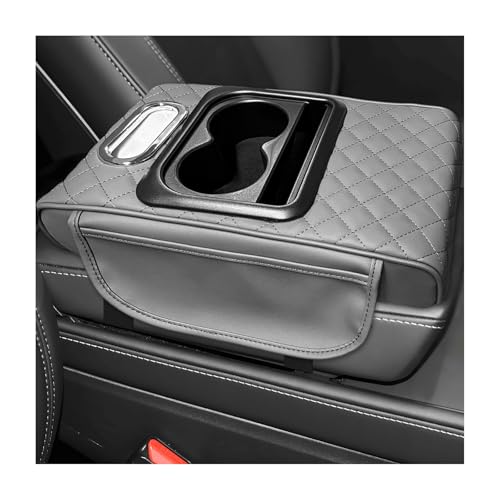 Car Center Console Armrest Pillow, 5-in-1 Armrest Cover with 2 Storage Bags Tissue Box Cup & Phone Holder, Comfy Arm Rest Cushion Leather Vehicle Middle Console Organizer (Gray, Embroidered) - color: Gray, Embroidered