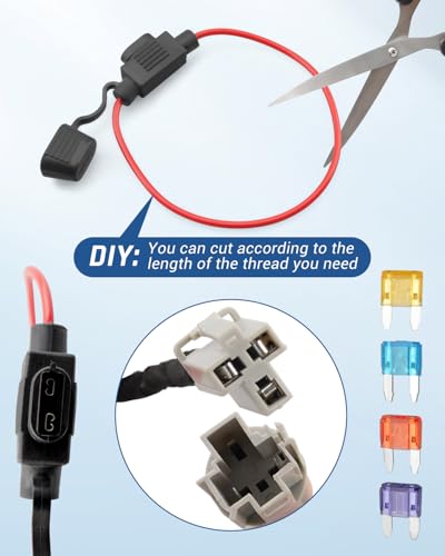 12 Volt Power Adapter Wiring Harness Switch Connector Plug with Fuse Fit for Chrysler Dodge Ram 2001-2022 Power Outlet to Add Backup Camera CB Radio Radar Detectors Portable GPS