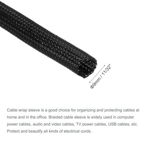 MECCANIXITY Split Sleeve Wire Loom 11/32" 9.84Ft Black Self Wrapping Braided Sleeve UL94-V2 Fireproof PET Sleeving for Automotive, Home Cable Management - color: Black, size: 11/32 Inch x 9.84Ft