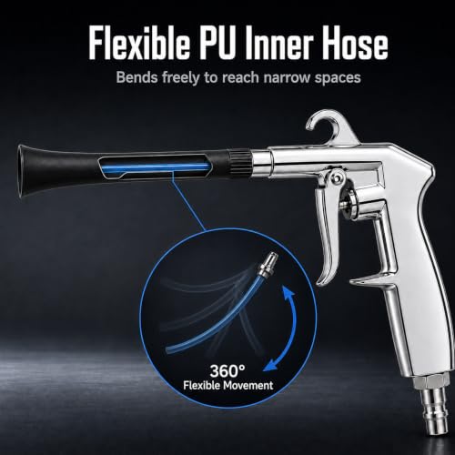 Car Cleaning Gun for Car Detailing, High Pressure Air Blow Gun Works with Air Compressor, Dry Cleaning Gun Quickly Removes Surface Dirt and Dust from Interior, Comes with 3 Brushes and 2 Nozzles