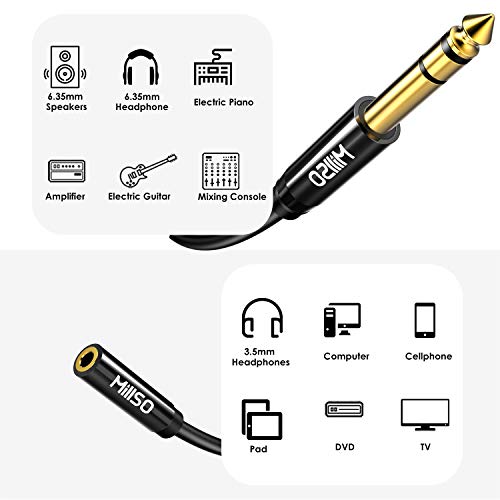 MillSO 1/4 to 3.5mm Headphone Adapter TRS 6.35mm 1/4 Male to 3.5mm 1/8 Jack - color: Piano Black, size: 1 FT