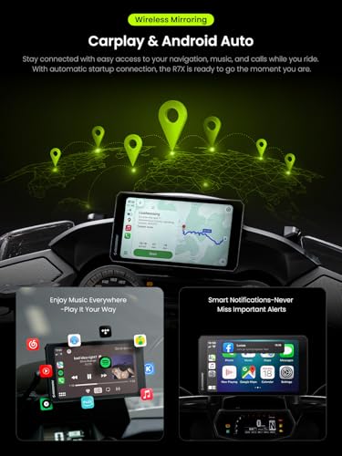 R7X Wireless Motorcycle Apple CarPlay & Android Auto Screen, Quick-Release Cradle (BMW-Style Convenience), 7" 1200 Nits 60fps Display, IP69K Waterproof, Action Camera Control, Universal Fit - size: R7X Motorcycle Carplay for Non-BMW