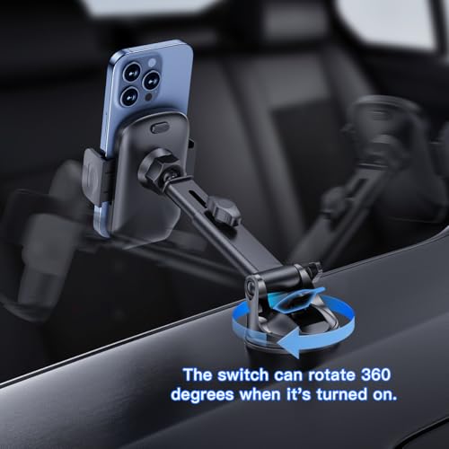 Car Phone Mount, Super Suction Dash Vehicle Dashboard Windshield Window Cellphone Holder, 360° Rotating Automotive Smartphones Cradle Accessories, Universal for SUV, Sedan, Truck (Black) - color: Black