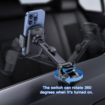Car Phone Mount, Super Suction Dash Vehicle Dashboard Windshield Window Cellphone Holder, 360° Rotating Automotive Smartphones Cradle Accessories, Universal for SUV, Sedan, Truck (Black) - color: Black