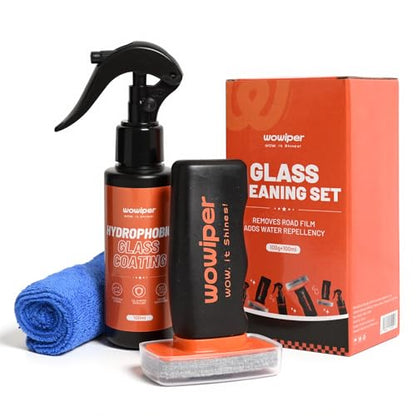 Windshield Glass Coating Kit, 100g Glass Prep Cleaner + 100ml Rain Repellent Spray, Hydrophobic Water Beading Protection, Removes Light Oil Film and Road Grime