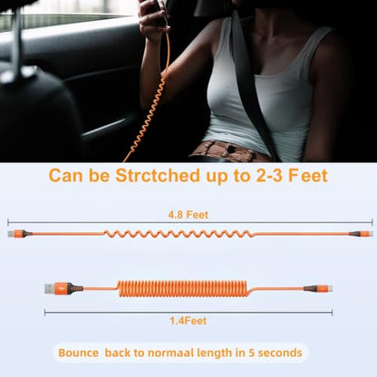USB to USB C Cable Fast Charging 60W 2Pack 3FT Coiled USB A to USB C Cable - color: Orange, size: 3FT