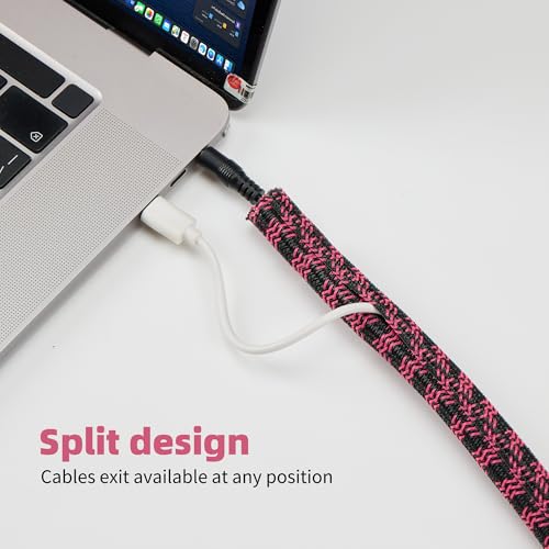 Cable Sleeve 1/4 Inch x 100FT Self-Wrapping Wire Loom - color: Black pink, size: 1/4"-100ft