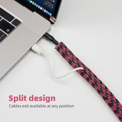 Cable Sleeve 1/4 Inch x 100FT Self-Wrapping Wire Loom - color: Black pink, size: 1/4"-100ft