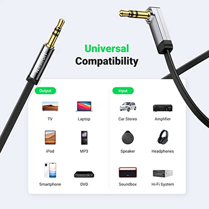 UGREEN 3.5mm Audio Cable, Stereo Aux Cord, 90 Degree Right Angle, 3FT - size: 3FT