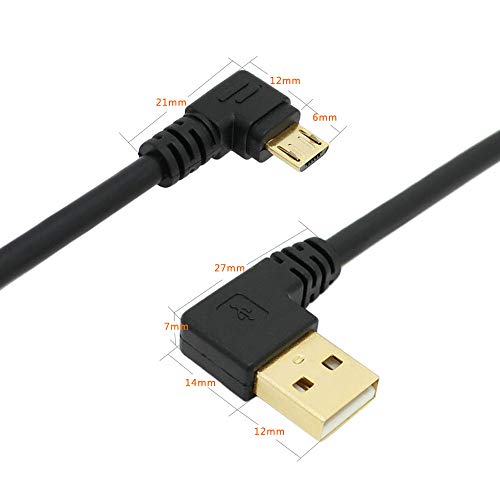 Micro USB Right Angle 90 Degree Cable Charging Extension Micro-B Male to USB2.0 Cable Data line with Gold Plated Connector Left/Right Angled 5.9inch (0.15m)