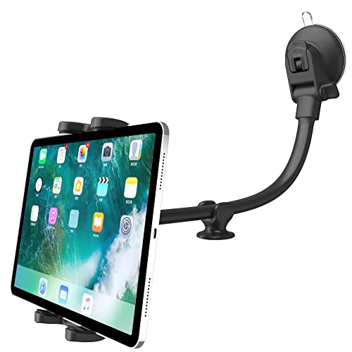 Car Truck Windshield Tablet Mount for 4-13" iPad Phone, Gooseneck 16" Long Arm Car Dashboard Holder with Lock Suction Cup & Anti Shake for iPad Pro 12.9 Air Mini, Galaxy Z Fold 4 3, Fire HD