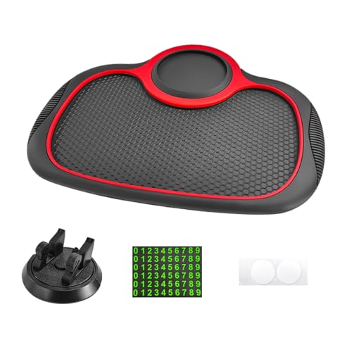 Multifunction Car Anti-Slip Mat, Rotatable Auto Phone Holder Anti Skid Pad with Temporary Parking Number, Universal Extra Large Dashboard Pad for Keys Coins Electronic Devices