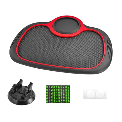 Multifunction Car Anti-Slip Mat, Rotatable Auto Phone Holder Anti Skid Pad with Temporary Parking Number, Universal Extra Large Dashboard Pad for Keys Coins Electronic Devices