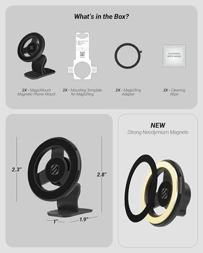 Scosche MagSafe Car Mount, Magnetic Phone Holders for Your Car Dashboard, Strong Magnetic Hold, 360° Rotatable Car Phone Holder Mount for iPhone 17 16 15 14 13 12 Includes Magnetic Ring, 2-Pack - size: 2 Pack