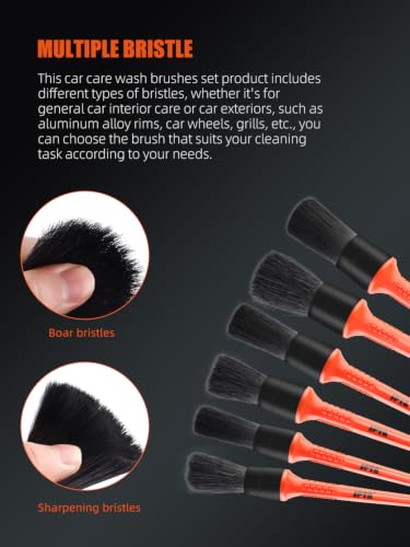 Car Detailing Brush Kit, 6Pcs Auto Boar Hair Detail Brush Set Automotive Interior Exterior No Scratch Microfiber Detailing Brushes for Cleaning Air Vents, Engine Bays, Dashboard & Wheels -BRFCD15 - color: 6pcs Car Detailing Brush Set
