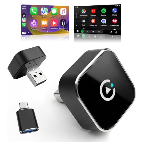 2026 New Wireless CarPlay Adapter, Compatible CarPlay & Android Auto, Plug and Play Wireless CarPlay Dongle, Fast Auto-Connect, Type-C & USB Cable Included, Supports iOS 10+ & Android