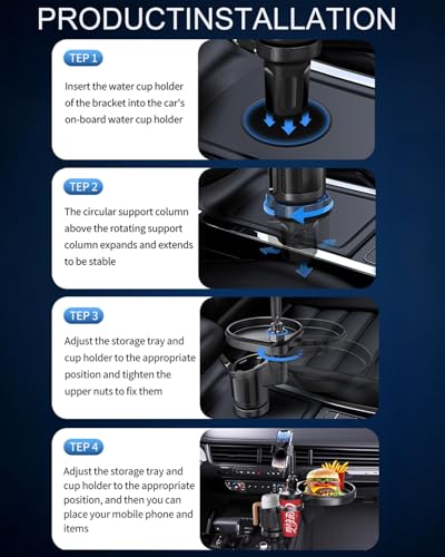 4-in-1 Upgrade Car Cup Holder Tray- Expandable Car Food Table Tray | Multifunctional Detachable Car Tray with Phone Holder | Adjustable Cup Holder for Car Road Trip Essentials