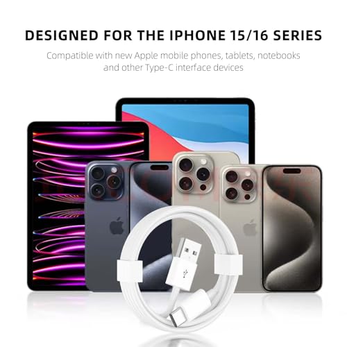 AHDFWI 2 Pack iPhone 15 Carplay USB Cable for iPhone 16E 16 15, 15 Pro Max, 15 Plus, iPad Pro 12.9/11, iPad 10 Generation, iPad Air 5 4 Generation, Mini 6 Generation Fast Car Charger Charging Cable - color: White, size: 5 Feet, style: 2 Pack