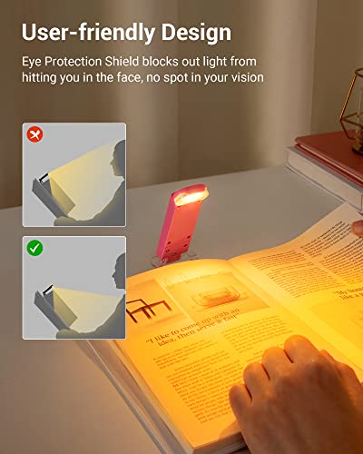 DEWENWILS Amber Book Light, USB Rechargeable Book Light for Reading in Bed, 3 Brightness Levels, Blue Light Blocking, LED Clip-on Reading Light for Kids, Bookworms (Pink) - color: Pink