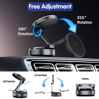 Magnetic Phone Holder for Car Wireless Charging, 15W Fast Wireless Car Charger with Vacuum Suction, 360° Adjustable Magnetic Mount for Dashboard & Windshield, Hands-Free for MagSafe iPhone & Android - size: for Magnetic General PM