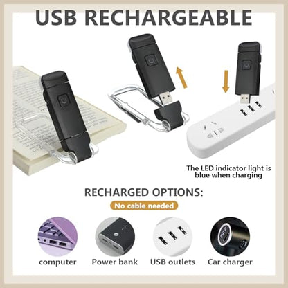 Retisee 12 Pack USB Rechargeable Book Light for Reading in Bed Foldable Clip on LED Booklight 3 Amber Colors &2 Brightness Dimmable Long Lasting Portable Bookmark Lamp for Book Lovers
