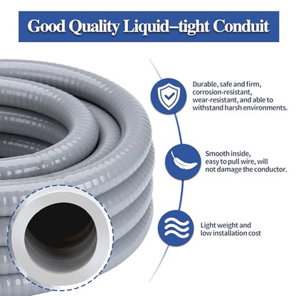 2 Inch 25 FT Liquid-Tight Conduit and Connector Kit - style: 2 inch-25FT