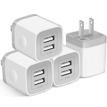 USB Charger Block, 4Pack 2.1A Dual Port USB Wall Charger Plug Power Adapter - color: White