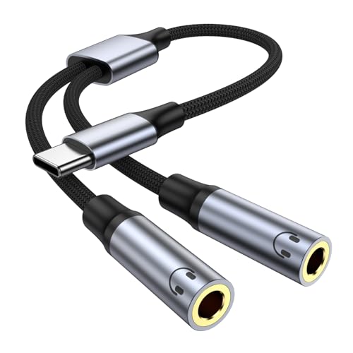 USB C to Dual 3.5mm Female Headphone Splitter, Type C to Dual 3.5mm Female Aux Y Jack Splitter Headphone Microphone Adapter for iPhone 17 16 15 Pro Max, Samsung Galaxy S25 S24, Pixel, Note - size: 1 Pack