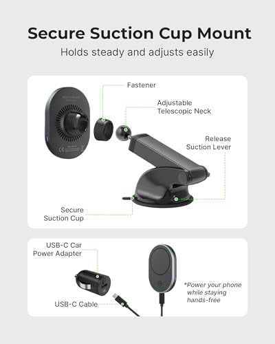 MagSafe 15W Fast Wireless Car Charger Suction Cup Phone Mount - style: Magsafe Wireless Charger Suction Cup Mount (Ver 2.0)
