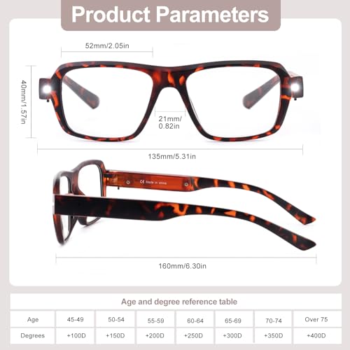 LED Reading Glasses USB Rechargeable, Lighted Readers for Seniors - color: Demi