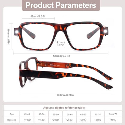 LED Reading Glasses USB Rechargeable, Lighted Readers for Seniors - color: Demi